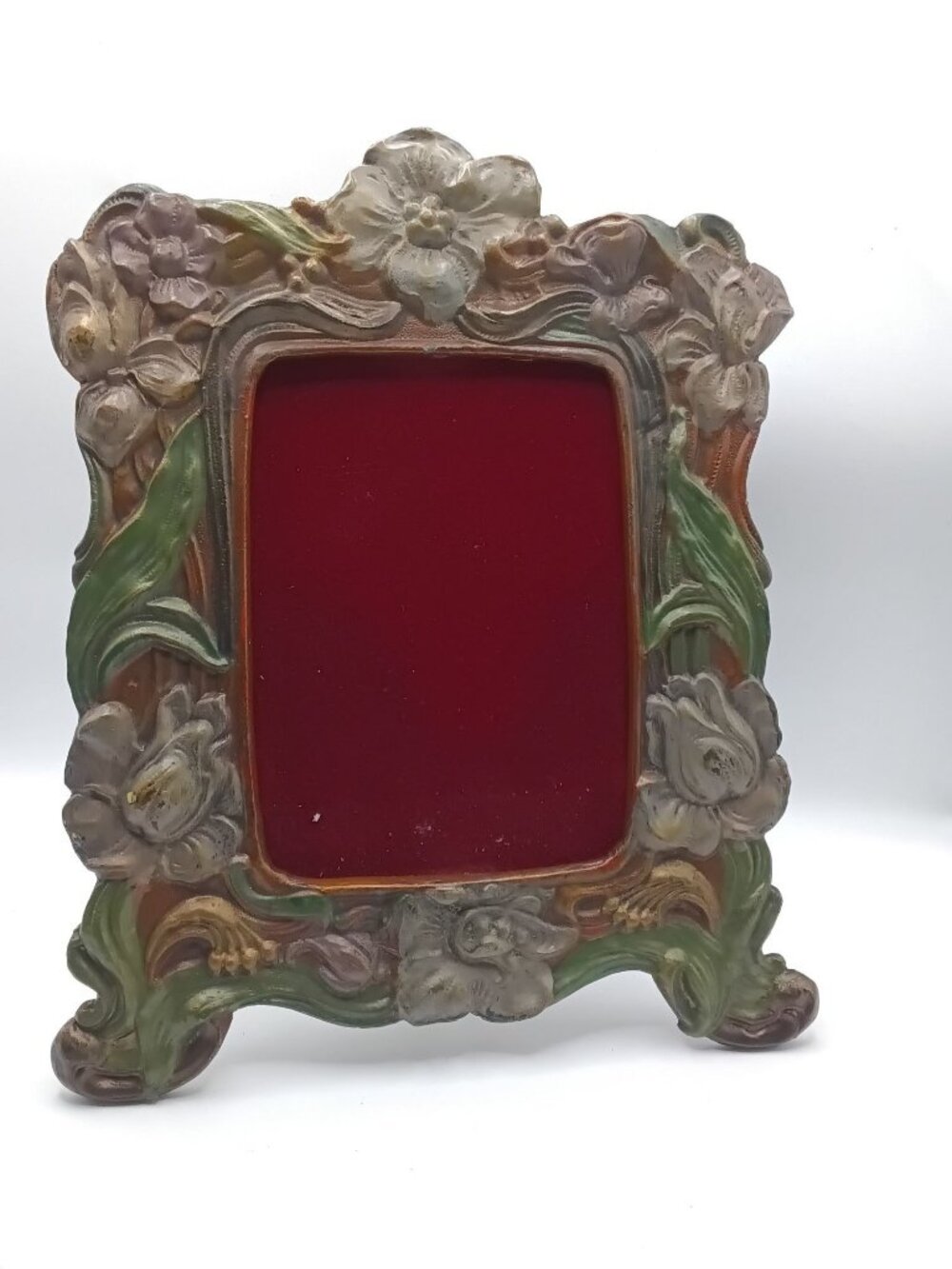 Vintage Floral Photo Frame Bronze Ornate Art Deco Easel Back Antique